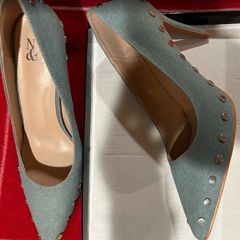 New with box denim pumps with silver studs